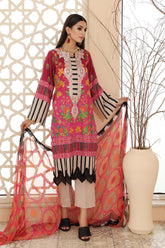 3 Pc Unstitched Embroidered Lawn With Chiffon Dupatta CEL-22