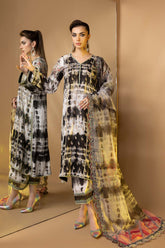 3-Pc Embroidered Printed Raw Silk Shirt With Organza Duppata and Qlot Trouser STM22-14