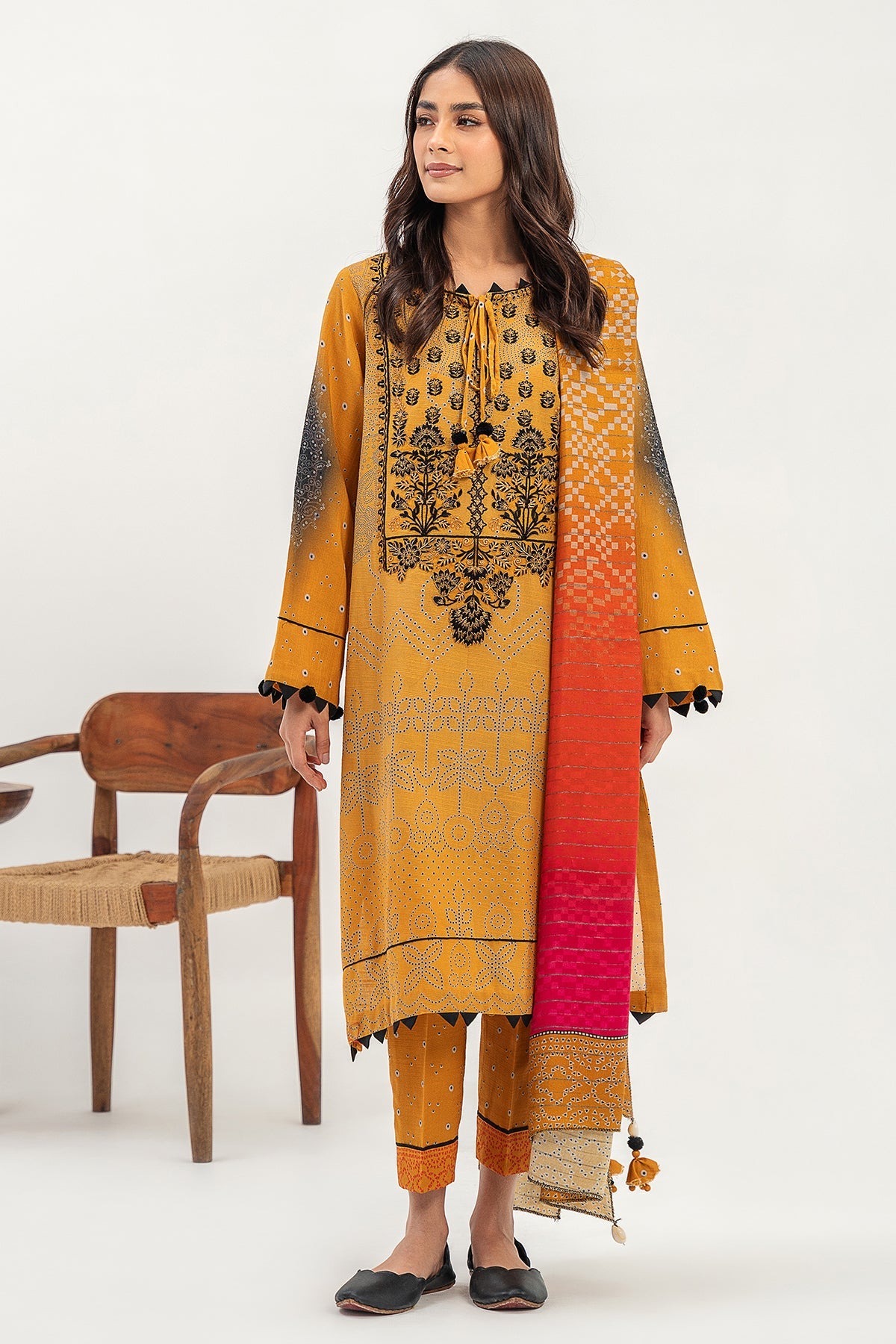 3-PC Printed Staple Shirt with Viscose Dupatta and Trouser CNP-3-203