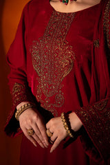 3-PC Embroidered Velvet Shirt with Embroidered Chiffon Dupatta and Trouser VVT-3-209