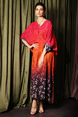 2-Pc Printed Raw-Silk Kaftan with Trouser CMA-3-16