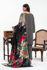3-PC Black dotted Shirt with Printed Shawl and Trouser CPM-3-264