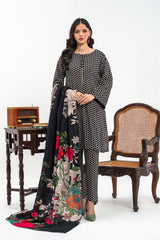 3-PC Black dotted Shirt with Printed Shawl and Trouser CPM-3-264