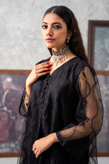 2-PC Embroidered Poly Organza Shirt with Trouser CMA-3-256 (BLACK)