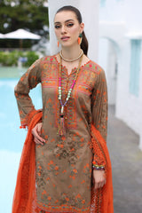 3-PC Unstitched Printed Lawn Shirt with Embroidered Chiffon Dupatta PM4-11