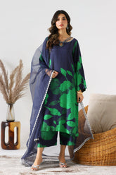 3-PC Printed Raw-Silk Shirt with Organza Dupatta and Trouser CPM-3-216