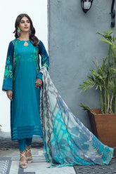 3 PC Unstitch Embroidered Lawn Shirt with Chiffon Dupatta PM22-13