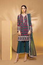 3-Pc Digital Printed Raw Silk Shirt With Organza Duppata and Qlot Trouser CMA22-68