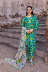 3-Pc Polka Dot Shirt With Polka Dot Trouser and Printed Chiffon Dupatta FFP23-10 A