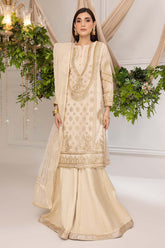 3-Pc White Masoori Shirt With Raw Silk Shararah and Organza Dupatta CMA23-13