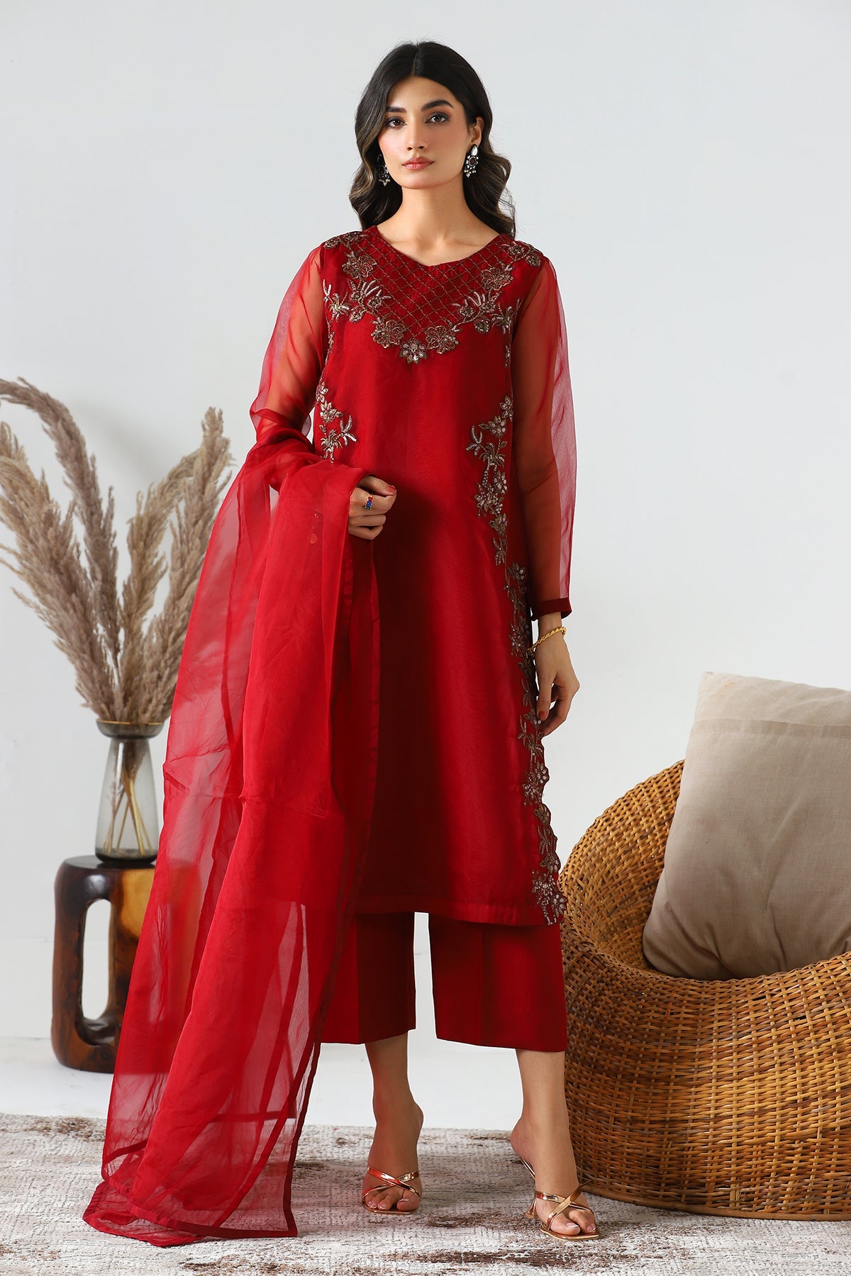 3-PC Embroidered Organza Shirt with Organza Dupatta with Trouser CMA-3-219