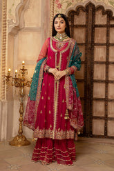 3-Pc Front Open Gown With Embriodered Duppata and Organza Gharrara CMA22-48