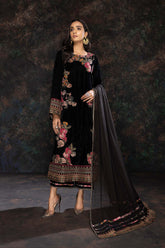 3-Pc Velvet Long Shirt With Qlot Trouser and Chiffon Dupatta VVT22-07