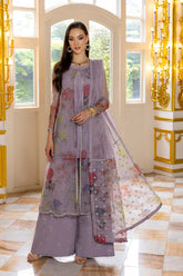 4 Pc Embriodered Organza Shirt With Raw Silk Trouser Digital Printed Dupatta CMA22-37