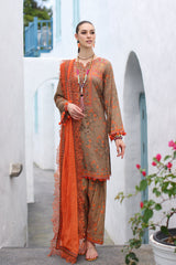 3-PC Unstitched Printed Lawn Shirt with Embroidered Chiffon Dupatta PM4-11