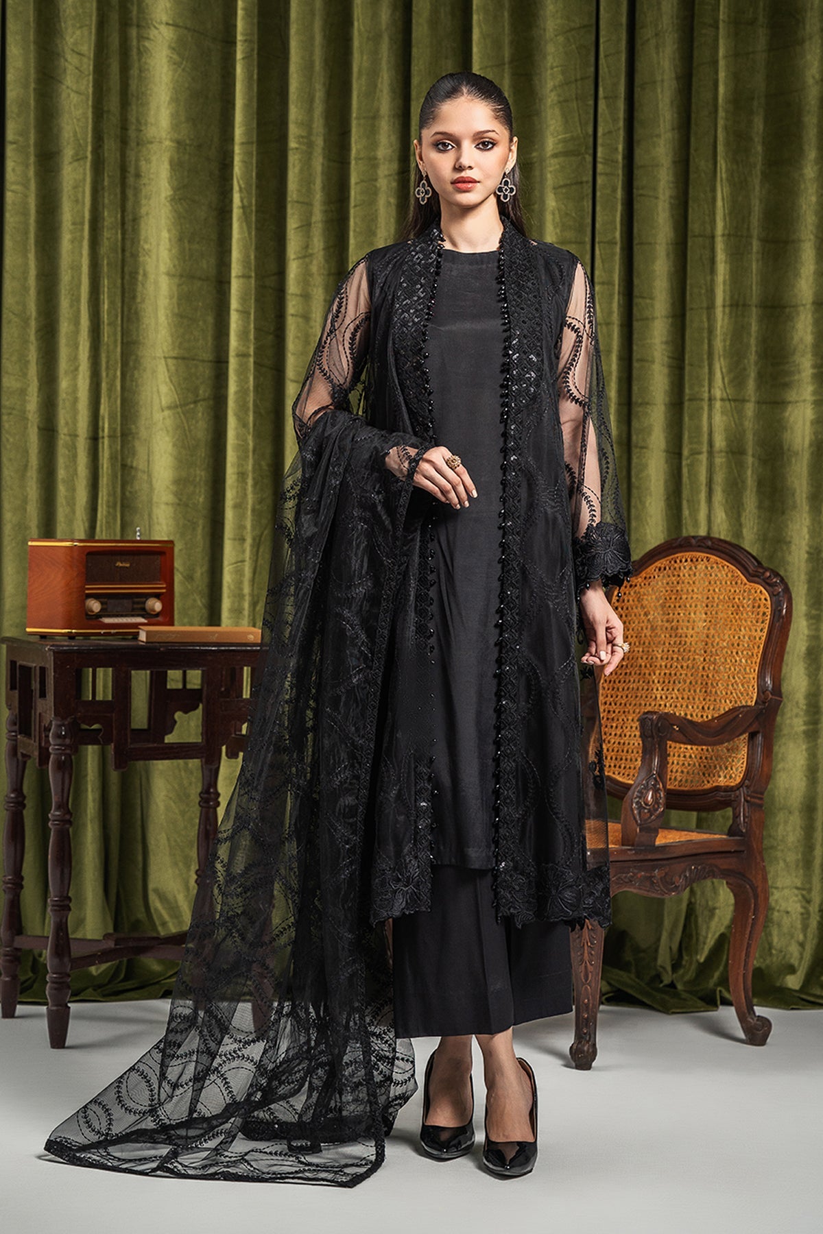 3-PC Embroidered Shirt with Net Dupatta and Trouser CMA-3-249