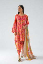 3-Pc Printed Lawn Shirt with Plain Trouser & Chiffon Dupatta SCMP3-095