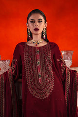 3-PC Embroidered Velvet Shirt with Embroidered Chiffon Dupatta and Trouser VVT-3-201
