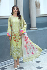 3 PC Unstitch Embroidered Lawn Shirt with Chiffon Dupatta AN22-15