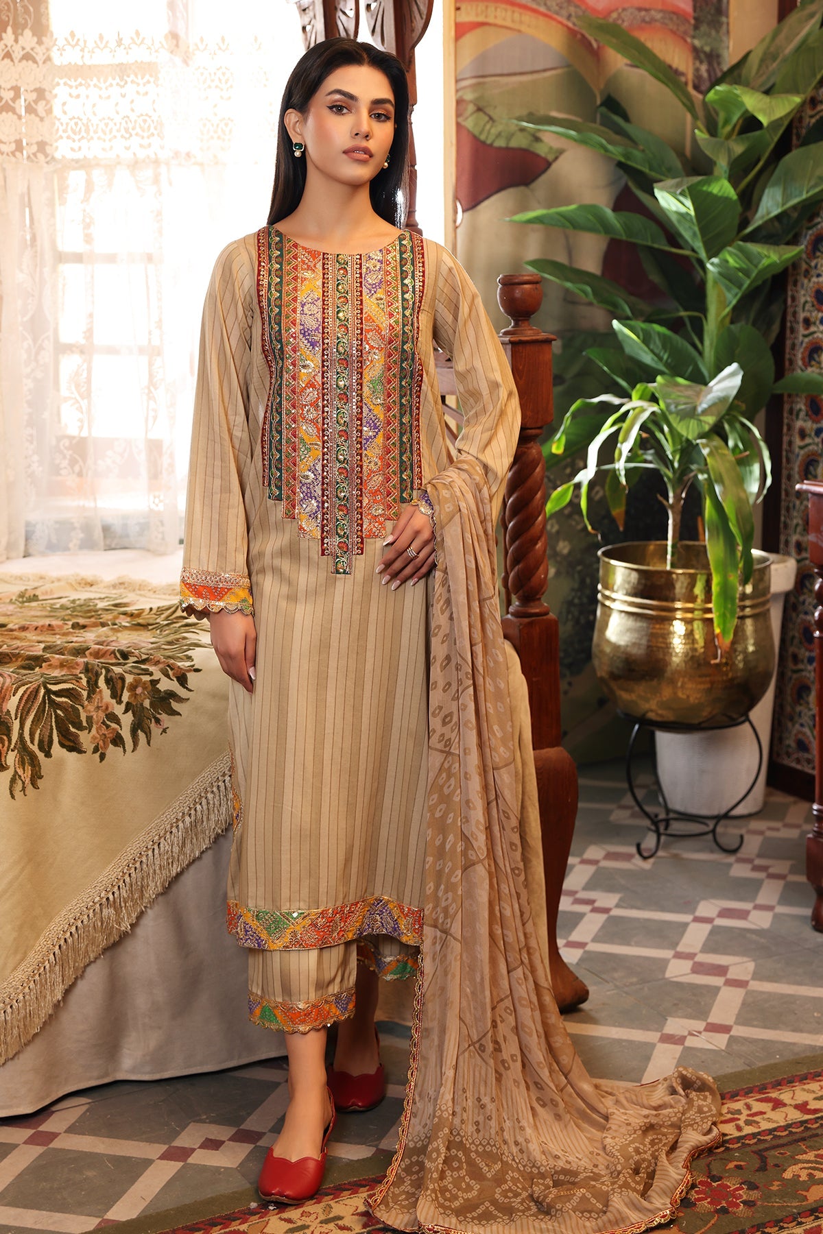 3-PC Unstitched Embroidered Lawn Shirt with Chiffon Dupatta and Trouser CS4-03