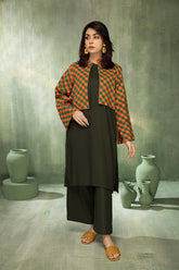 3-Pc Khaddar Long Shirt With Printed Khaddar Vest Coat and Qlot Trouser CPG22-19-S
