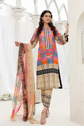 3-piece Unstitched Embroidered Lawn with Chiffon Dupatta CC-12