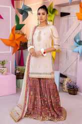 3-Pc Embroidered Lawn Shirt With Lawn Sharara and Lace Dupatta EDP23-02
