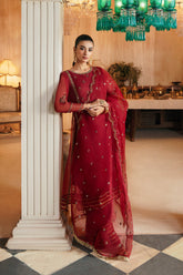 3-Pc Embroidered Organza Shirt with Embroidered Dupatta and Raw-Silk Trouser EDP-3-018