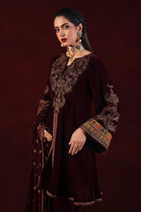 3-PC Embroidered Velvet Shirt with Chiffon Dupatta and Trouser VVT-3-206