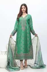 3-PC Embroidered Staple Jacquard Shirt with Organza Zari Dupatta and Trouser CNP-3-250