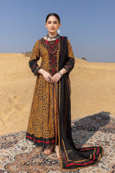 3-Pc Cheeta Printed Embroidered Long Gown With Straight Trouser and Bamber Chiffon Dupatta FFP23-23 B