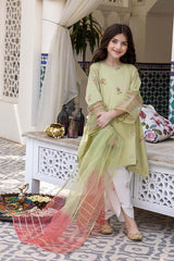 3 PC A-Line Embroudered Shirt With Tie-E-Dye Dupatta and Cotton Tulip Shalwar CKP22-13