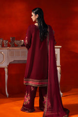 3-PC Embroidered Velvet Shirt with Embroidered Chiffon Dupatta and Trouser VVT-3-201