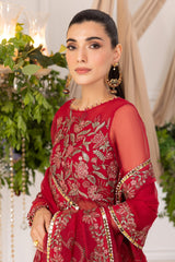 3-Pc Embroidered Organza Gown with Raw-Silk Sharara and Trouser EDP-3-10