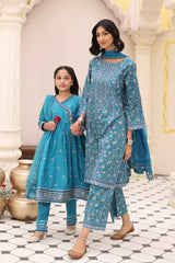 3-PC Embroidered Cotton Shirt with Net Dupatta and Trouser KIDS-4-07