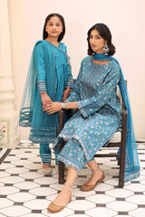 3-PC Embroidered Cotton Shirt with Net Dupatta and Trouser KIDS-4-07