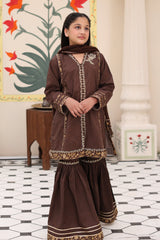 3-PC Embroidered Cotton Shirt with Organza Dupatta and KIDS-4-01
