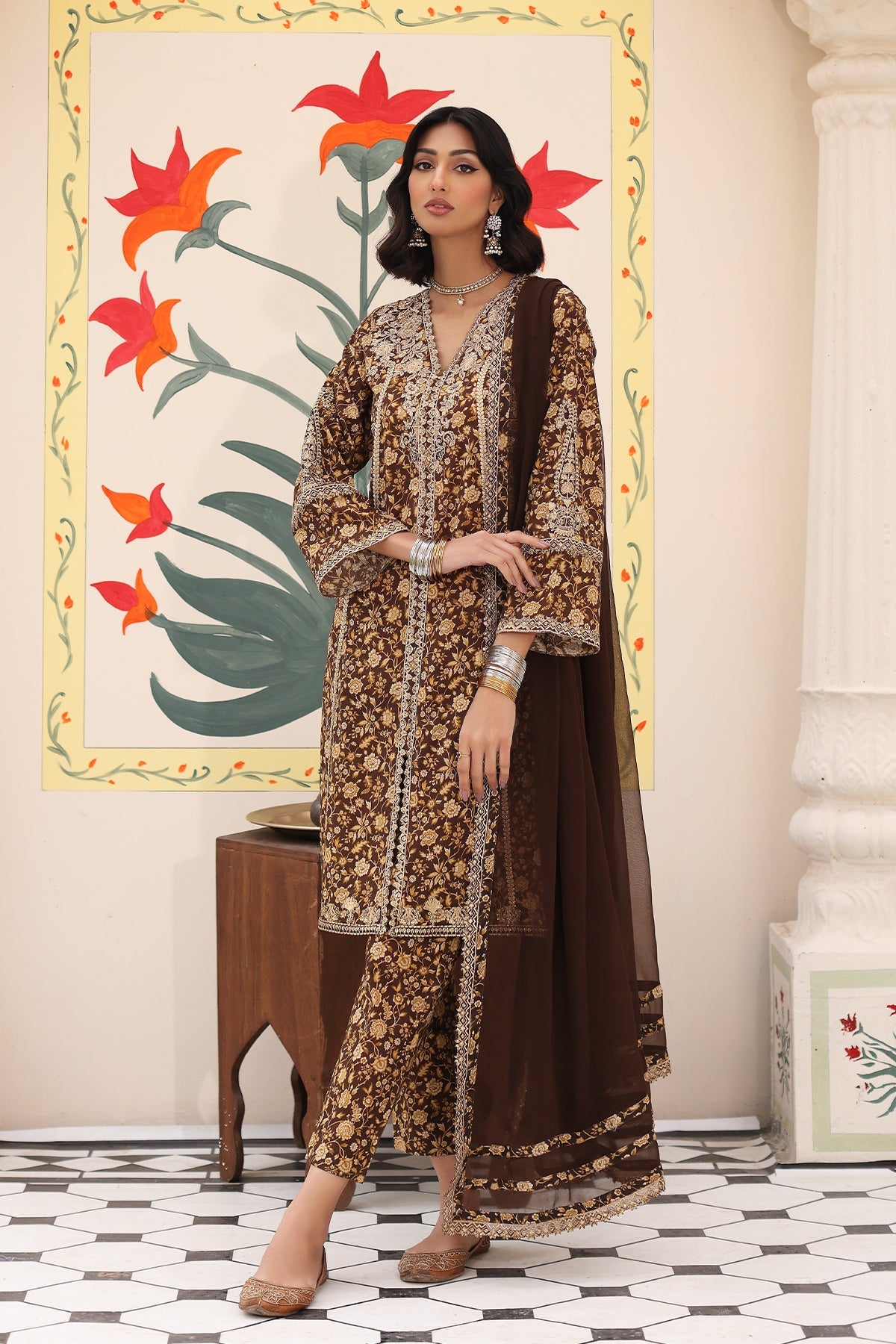3-PC Embroidered Cotton Shirt with Chiffon Dupatta and Trouser CNP-4-03