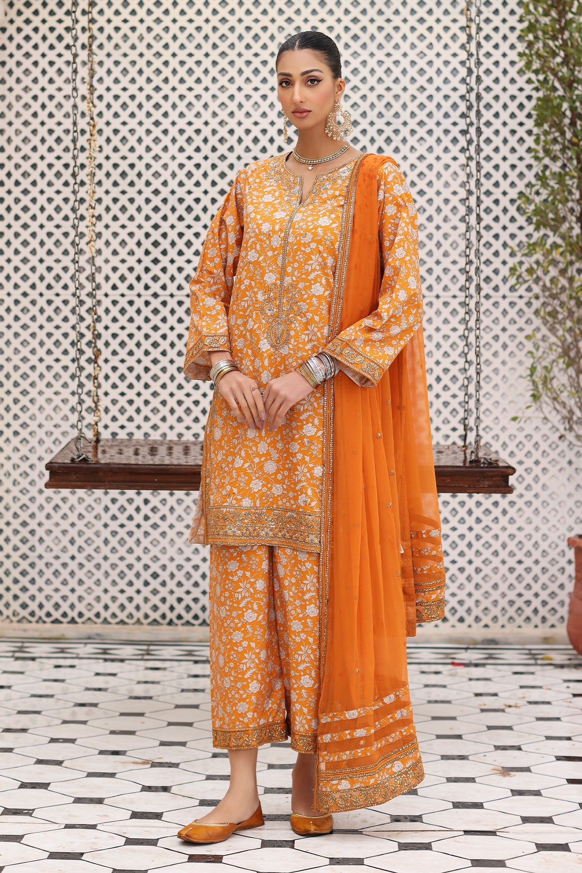 3-PC Embroidered Cotton Shirt with Chiffon Dupatta and Trouser CNP-4-02
