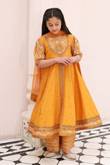 3-PC Embroidered Cotton Shirt with Net Dupatta and Trouser KIDS-4-06