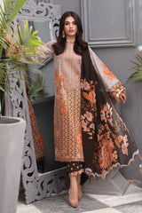 3-PC Unstitched Printed Lawn Shirt with Embroidered Chiffon Dupatta and Trouser CRB4-01