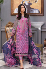 3-PC Unstitched Printed Lawn Shirt with Embroidered Chiffon Dupatta and Trouser CRB4-02