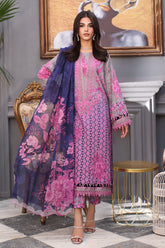 3-PC Unstitched Printed Lawn Shirt with Embroidered Chiffon Dupatta and Trouser CRB4-02