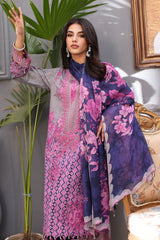 3-PC Unstitched Printed Lawn Shirt with Embroidered Chiffon Dupatta and Trouser CRB4-02