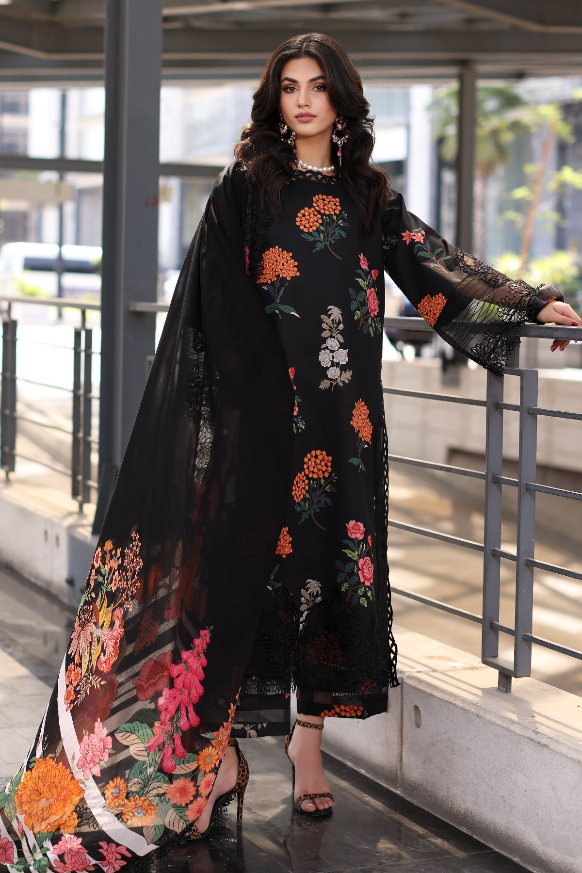 3-PC Unstitched Printed Lawn Shirt with Embroidered Chiffon Dupatta and Trouser CRB4-13