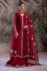 3-PC Embroidered Organza Shirt with Embroidered Organza Dupatta and Trouser CMA-4-049