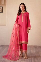 3-PC Embroidered Cotton Net Shirt with Embroidered Organza Dupatta and Trouser CMA-4-S04