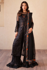 3-PC Embroidered stitched Organza Shirt with Raw-Silk Sharara and Organza Dupatta CMA-4-03