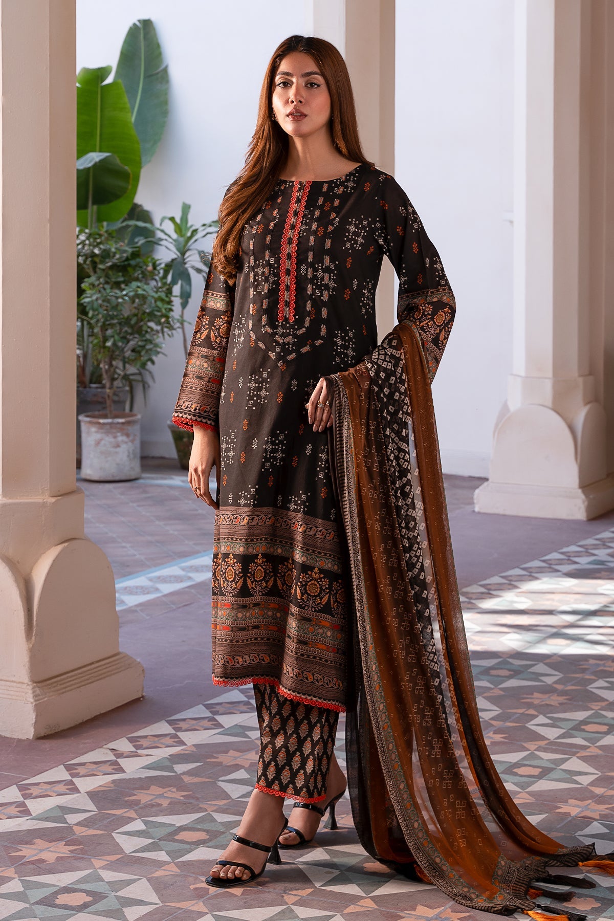 3-PC Unstitched Printed Lawn Shirt with Chiffon Dupatta and Trouser CP4-24