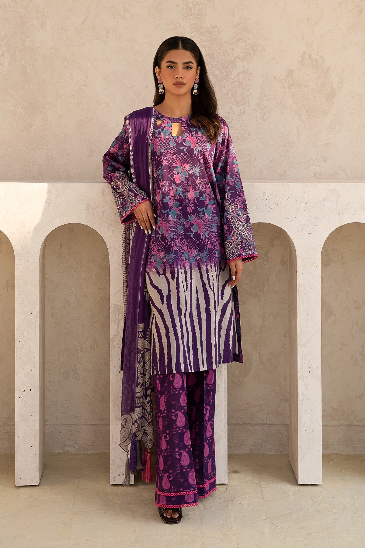 3-PC Unstitched Printed Lawn Shirt with Chiffon Dupatta and Trouser CP4-17